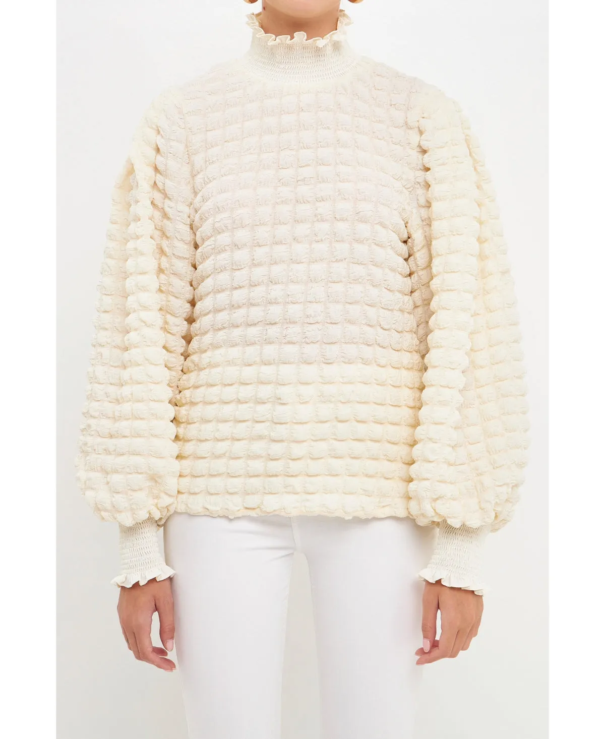 Women's Textured Smock Neck Blouse Natural Size S sold by Leota