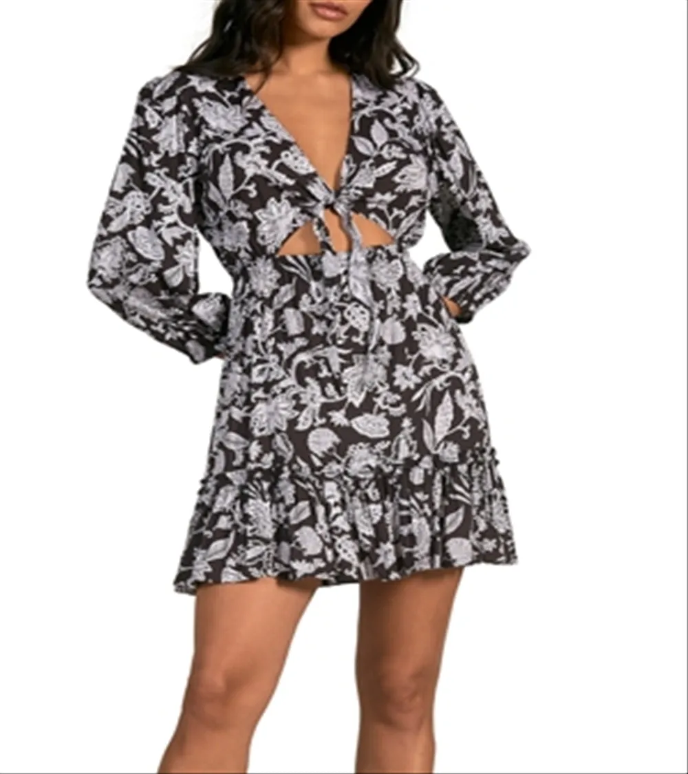 Elan Floral Print Cut Out Mini Dress Black sold by Leota product image thumbnail 4