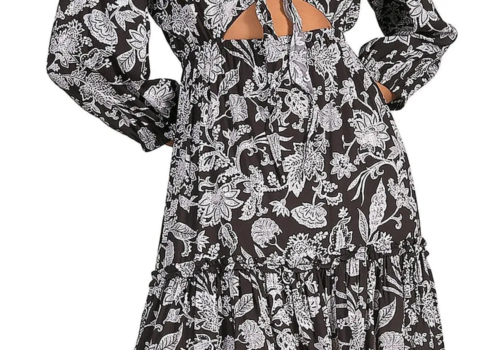 Elan Floral Print Cut Out Mini Dress Black sold by Leota product image thumbnail 3