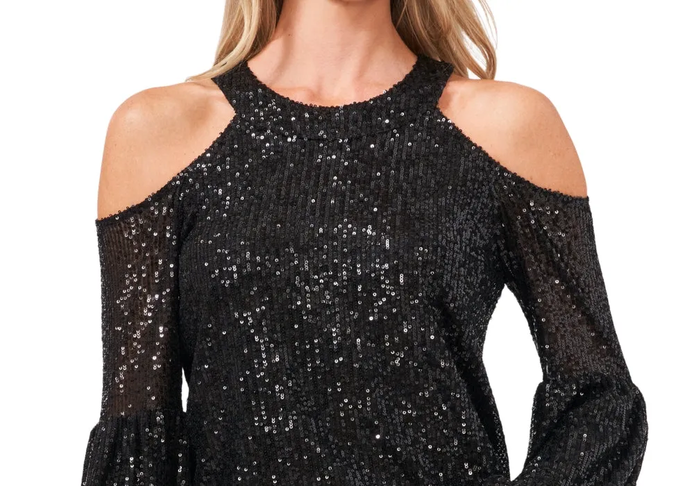 CeCe Womens Sequined Cold Shoulder Blouse Black Size XS sold by Leota product image thumbnail 5