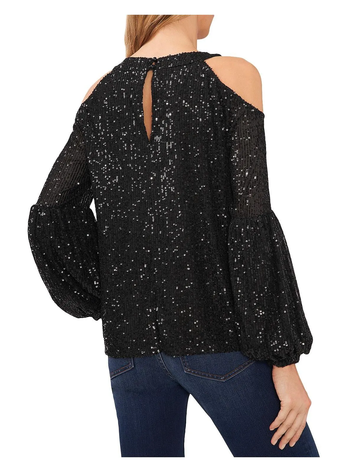 CeCe Womens Sequined Cold Shoulder Blouse Black Size XS sold by Leota product image thumbnail 2