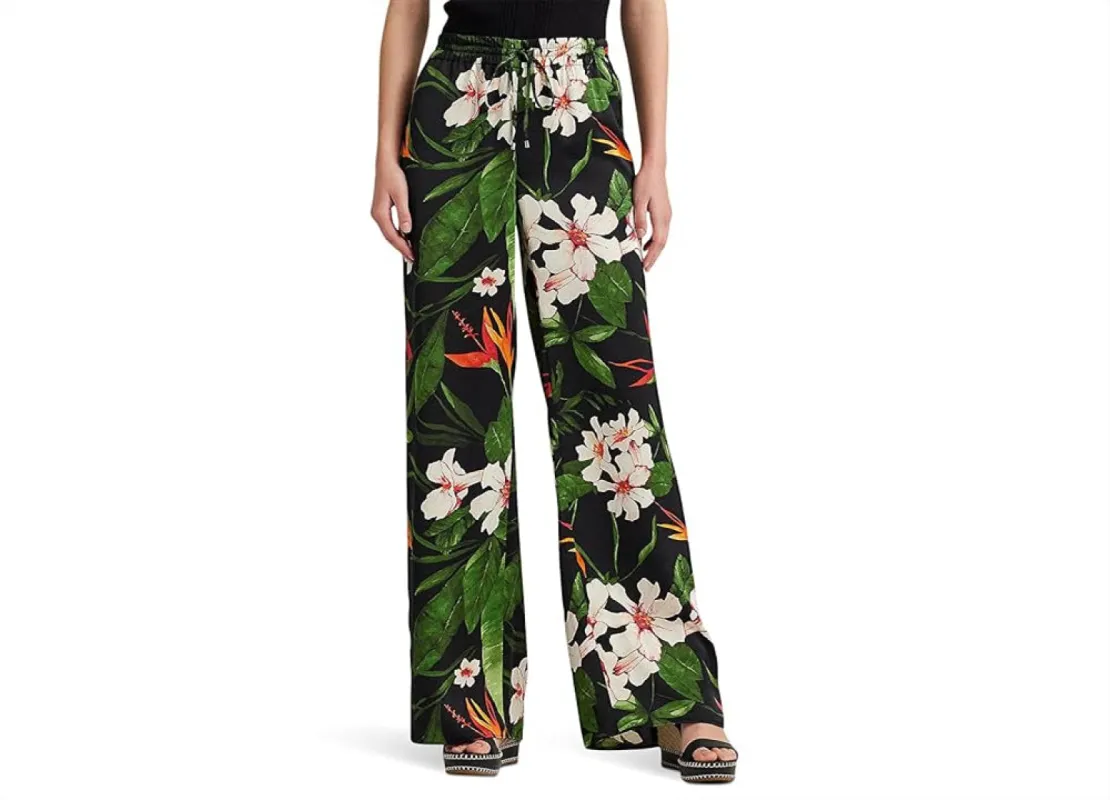 LAUREN Ralph Lauren Floral Satin Charmeuse Wide-Leg Pants Multi sold by Leota