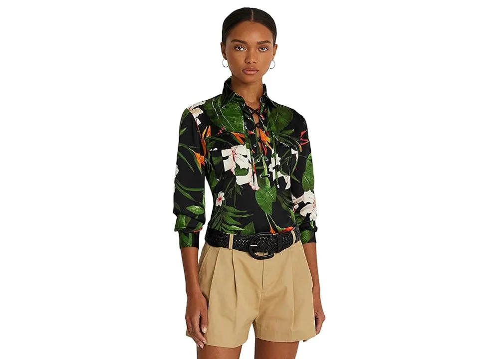 LAUREN Ralph Lauren Floral Charmeuse Lace-Up Blouse Multi sold by Leota