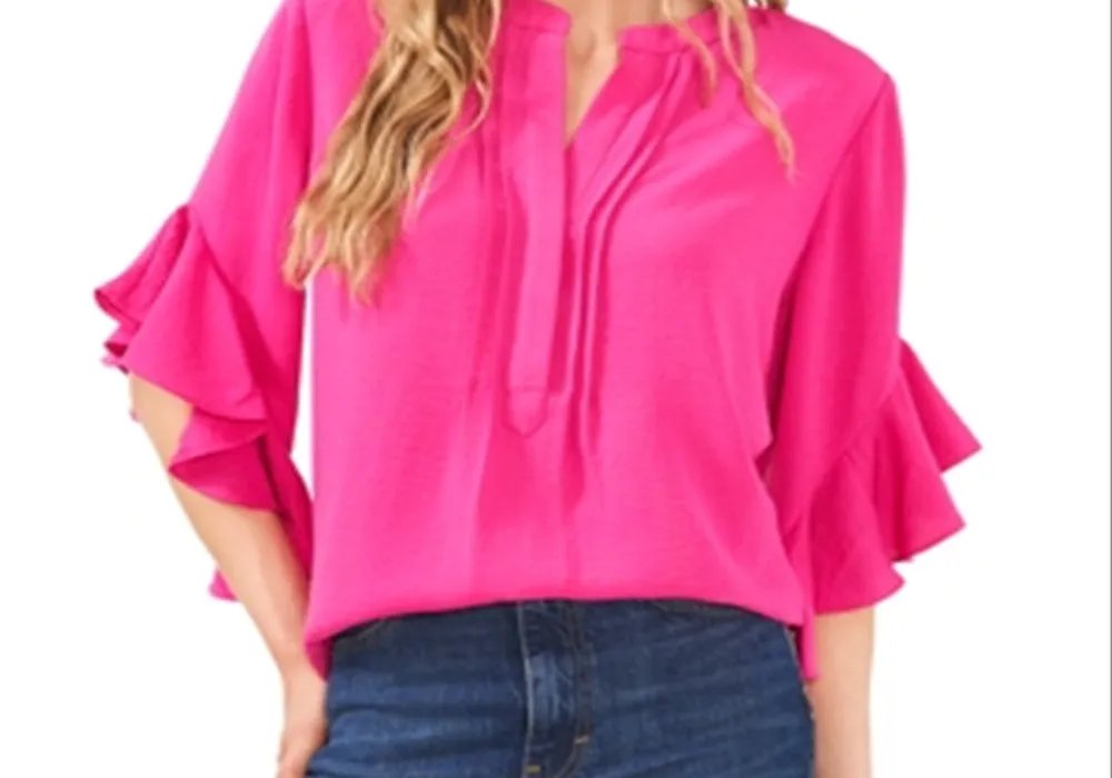 Vince Camuto Split Neck Ruffle Sleeve Blouse Pink Size XL sold by Leota product image thumbnail 2