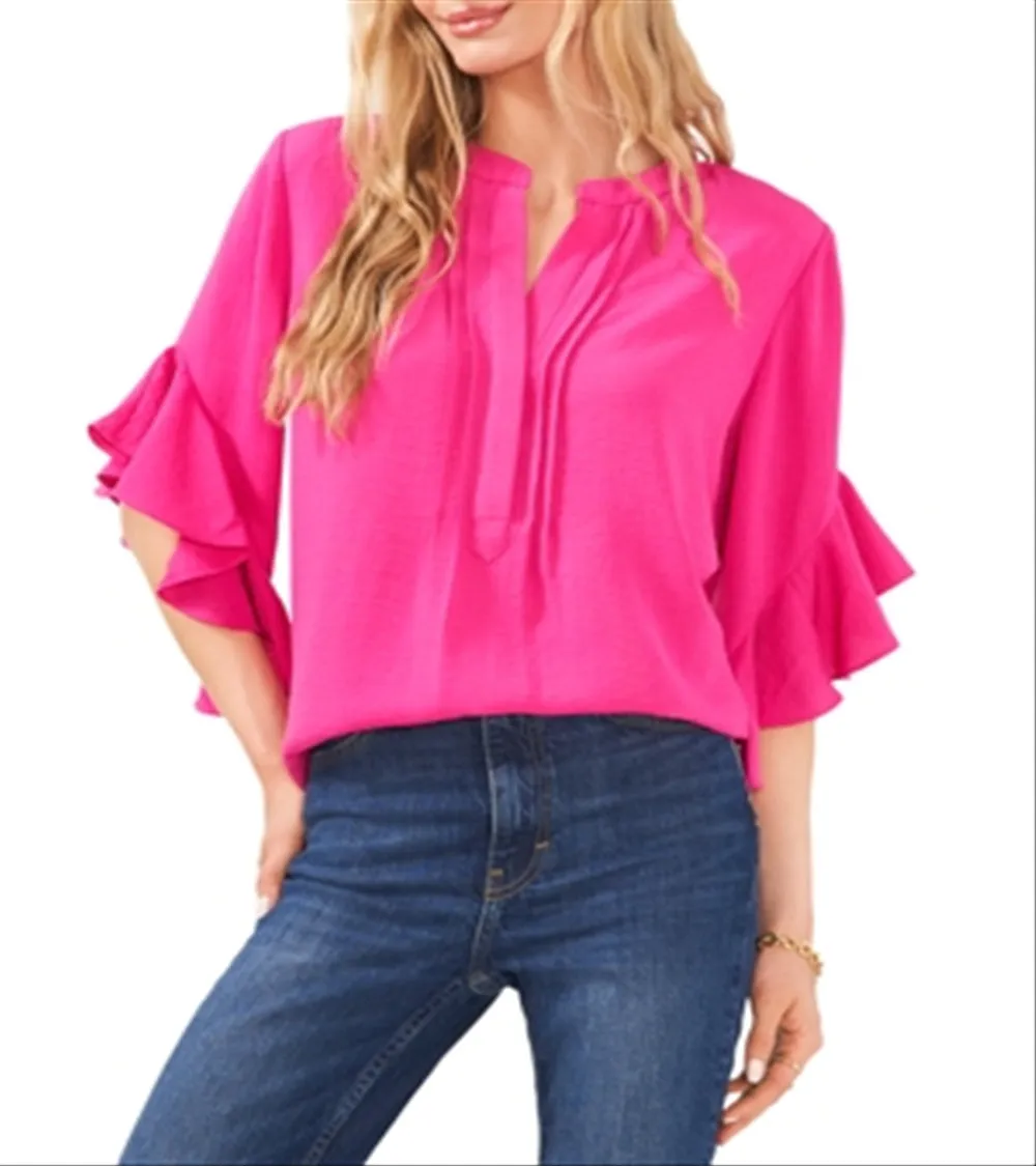 Vince Camuto Split Neck Ruffle Sleeve Blouse Pink Size XL sold by Leota