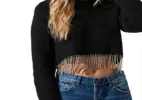 Astr the Label Palmer Rhinestone Fringe Sweater Black Size XS sold by Leota