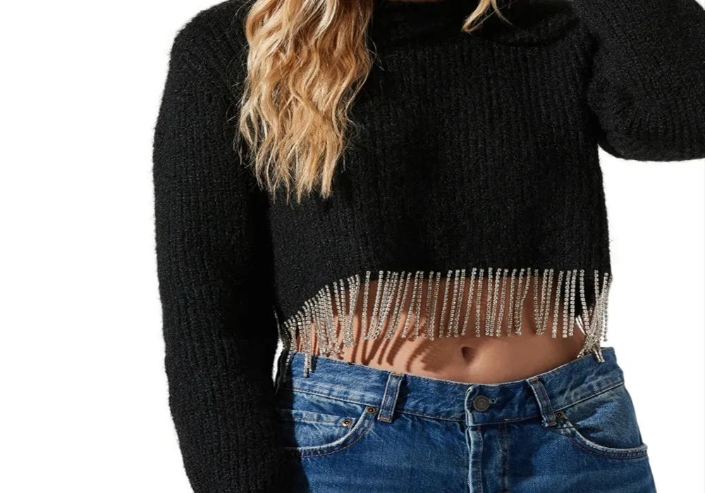 Astr the Label Palmer Rhinestone Fringe Sweater Black Size XS sold by Leota product image thumbnail 5