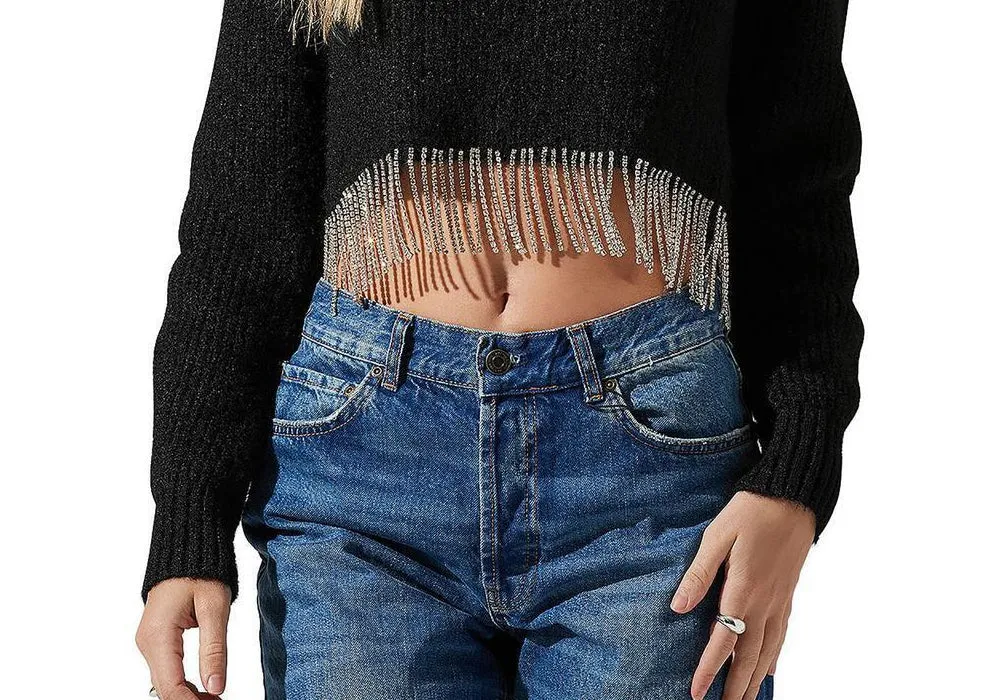 Astr the Label Palmer Rhinestone Fringe Sweater Black Size XS sold by Leota product image thumbnail 3