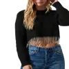 Astr the Label Palmer Rhinestone Fringe Sweater Black Size XS sold by Leota