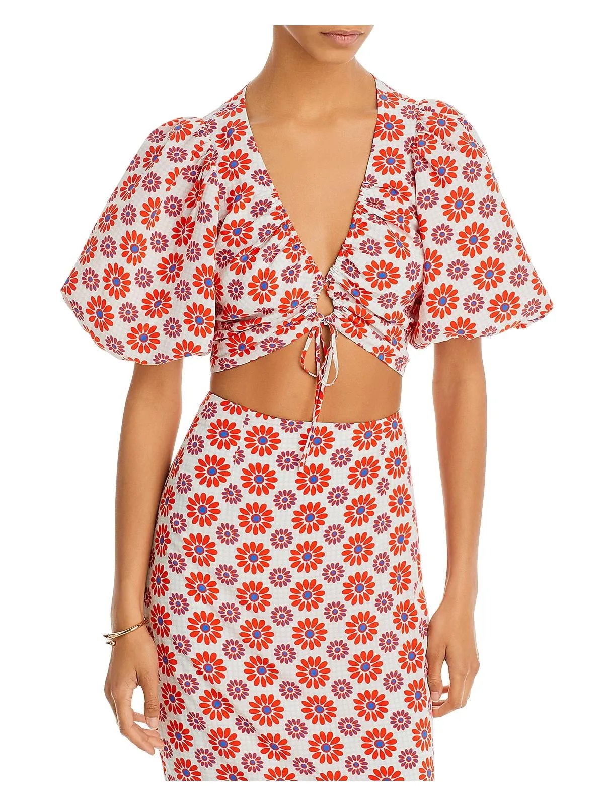 Rhode Lana Puff Sleeve Crop Top Orange sold by Leota