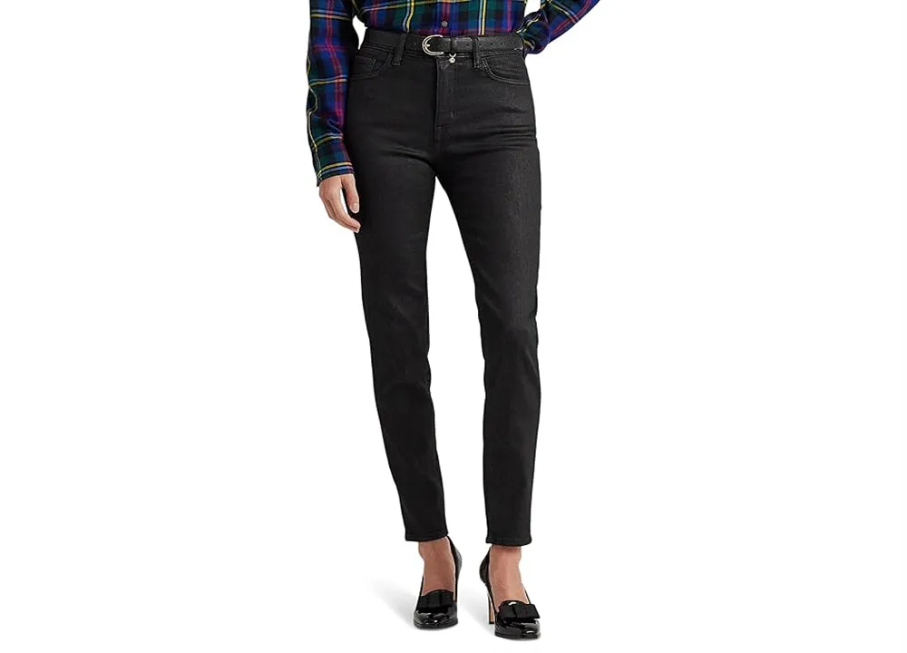 LAUREN Ralph Lauren Coated High-Rise Skinny Ankle Jeans Black Size 10 28 sold by Leota