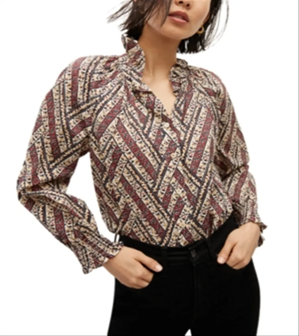 Veronica Beard Calisto High Neck Ruffled Top White sold by Leota