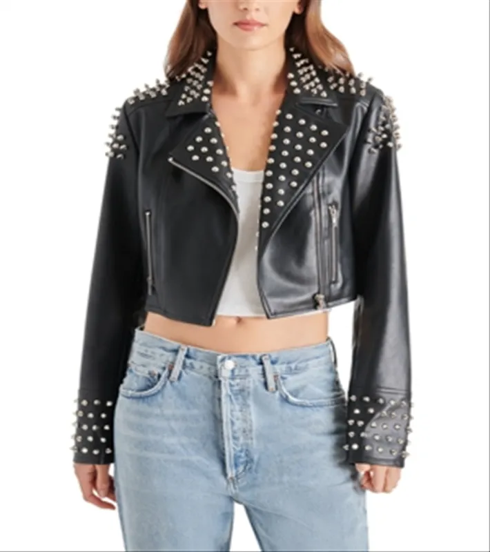 Steve Madden Tabby Studded Faux Leather Jacket Black Size XS sold by Leota