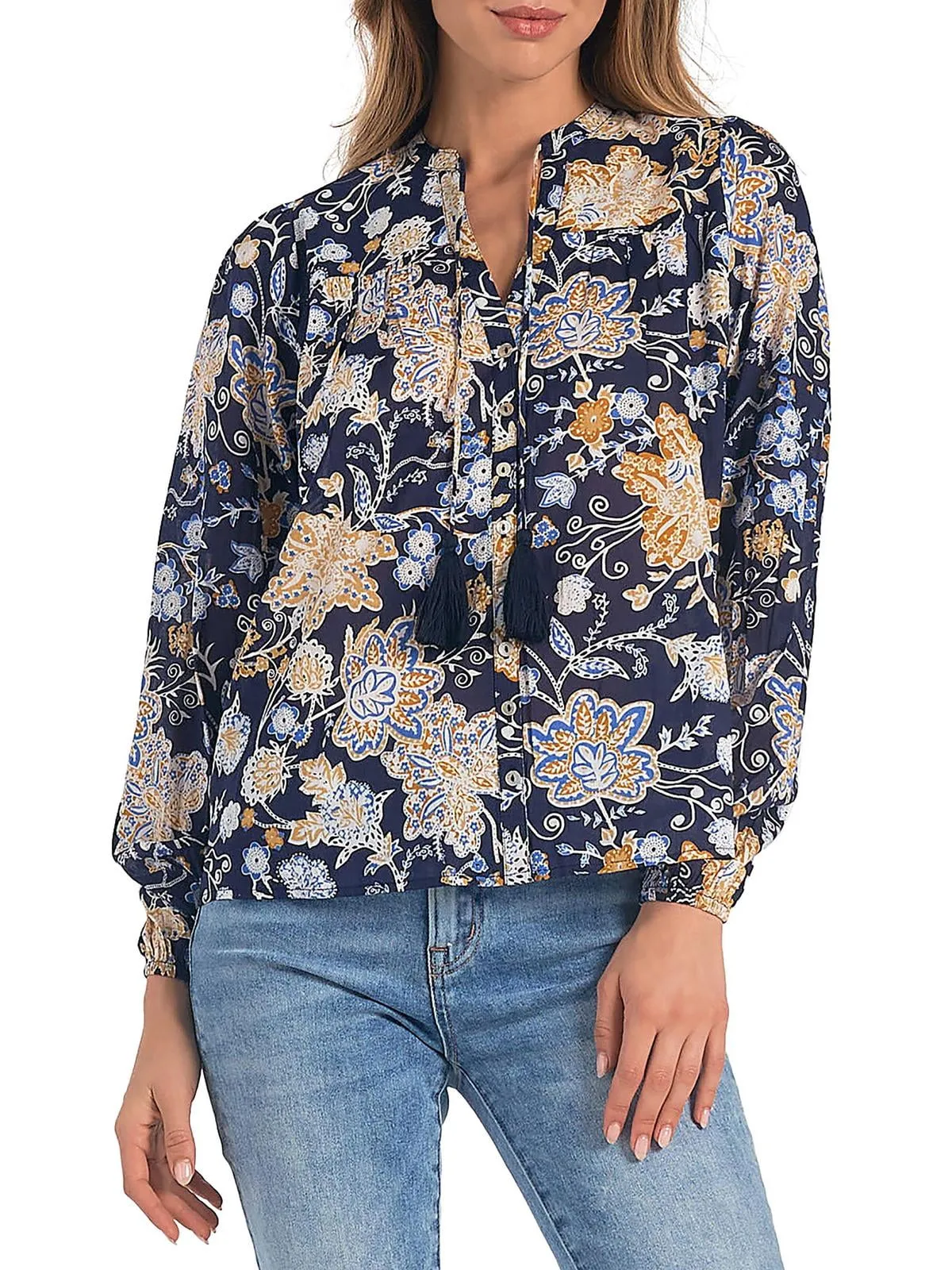 Elan Printed Cotton Peasant Top Size S sold by Leota