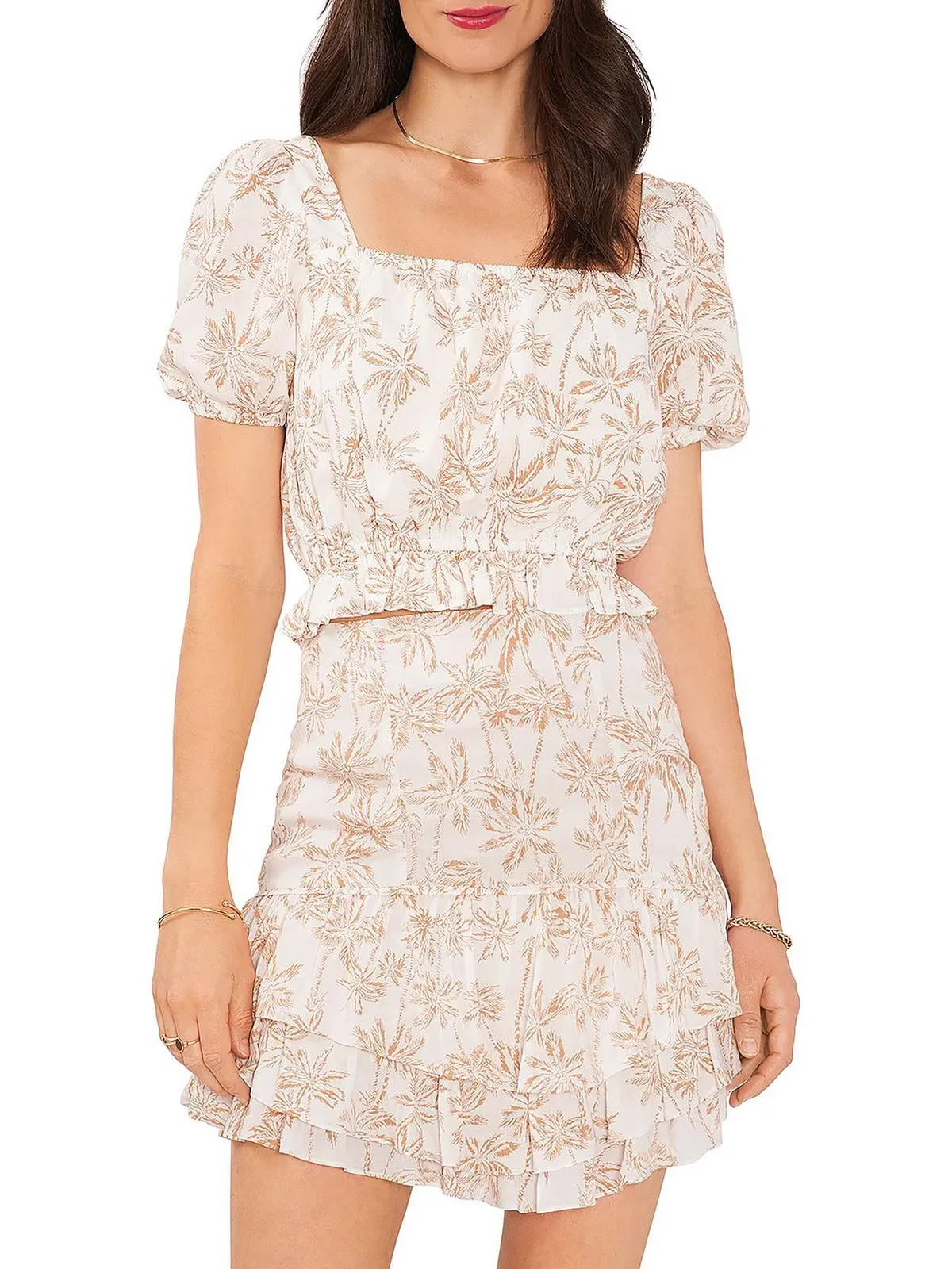 1.State Womens Printed Square Neck Cropped White Size Medium sold by Leota