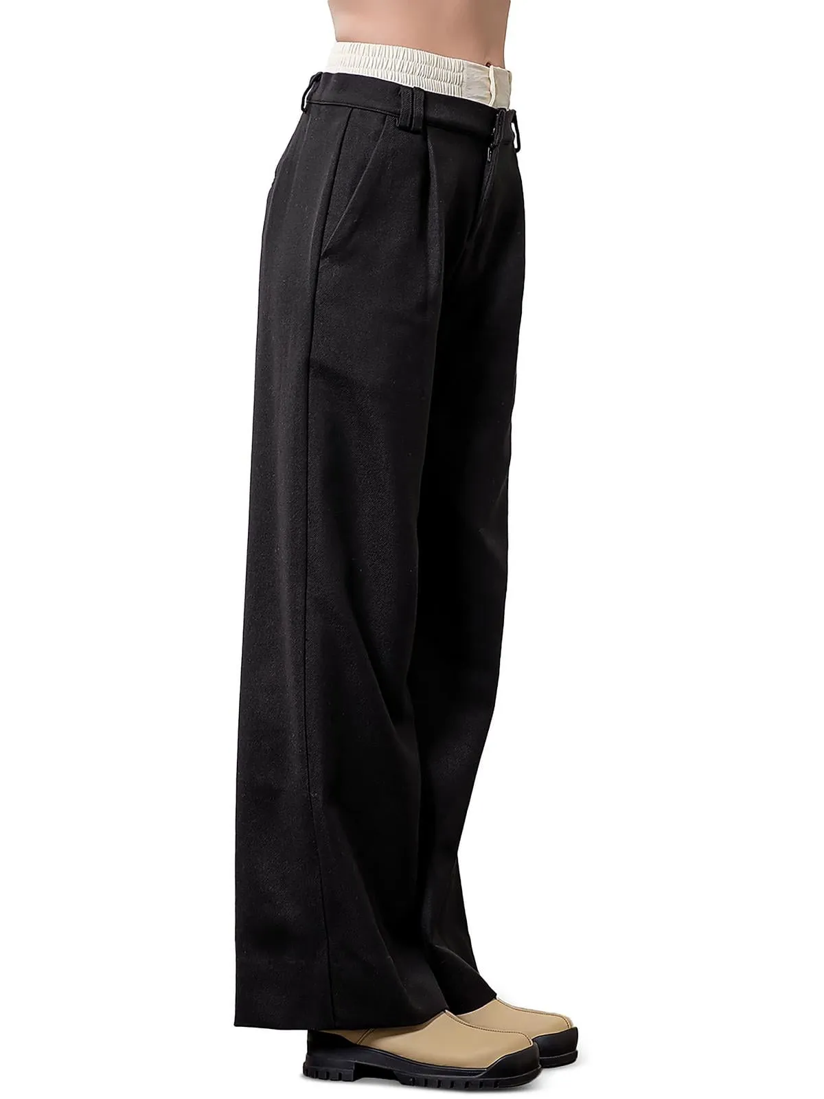 Moon River Layered Waistband Pants Black sold by Leota