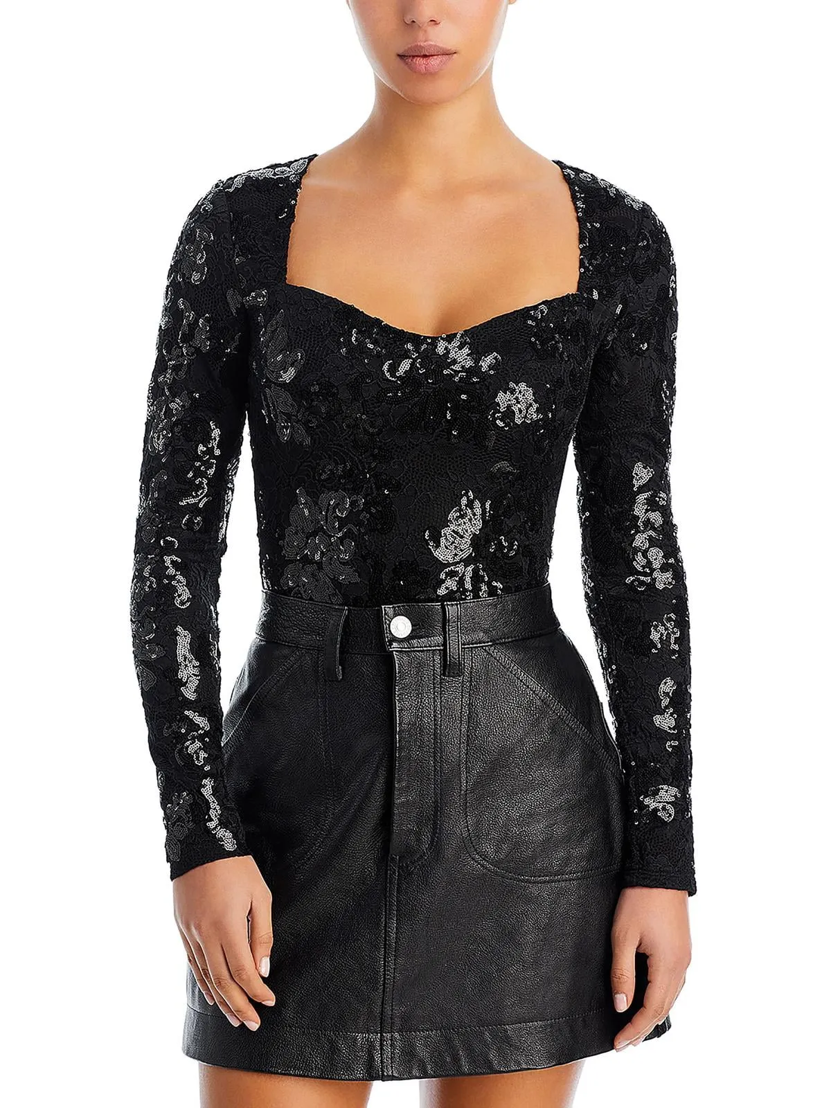 Fore Sequin Lace Bodysuit Black Size S sold by Leota