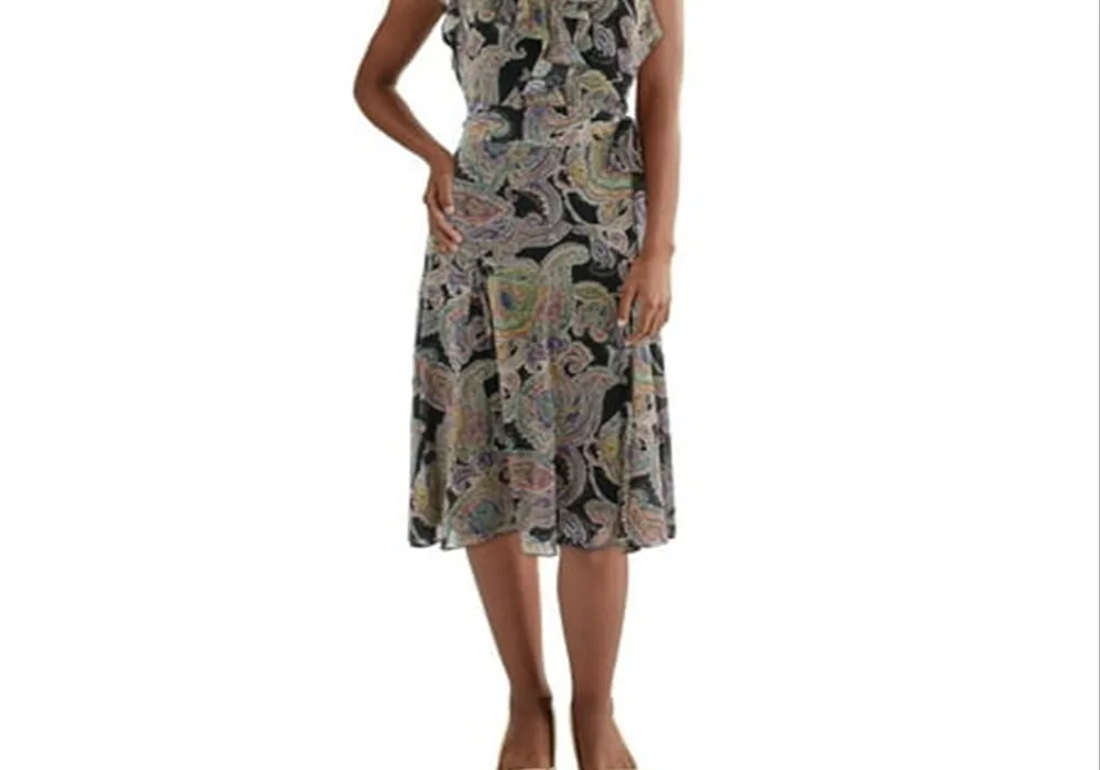 Lauren Ralph Lauren Womens Ruffled V Neck Midi Dress Black sold by Leota product image thumbnail 5