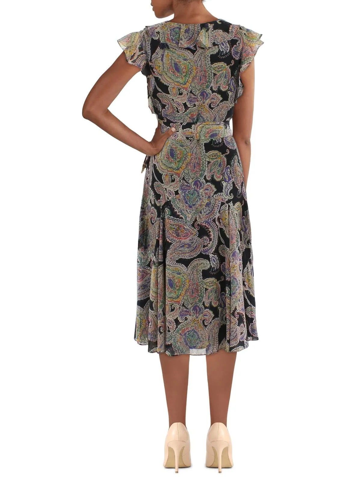 Lauren Ralph Lauren Womens Ruffled V Neck Midi Dress Black sold by Leota product image thumbnail 2