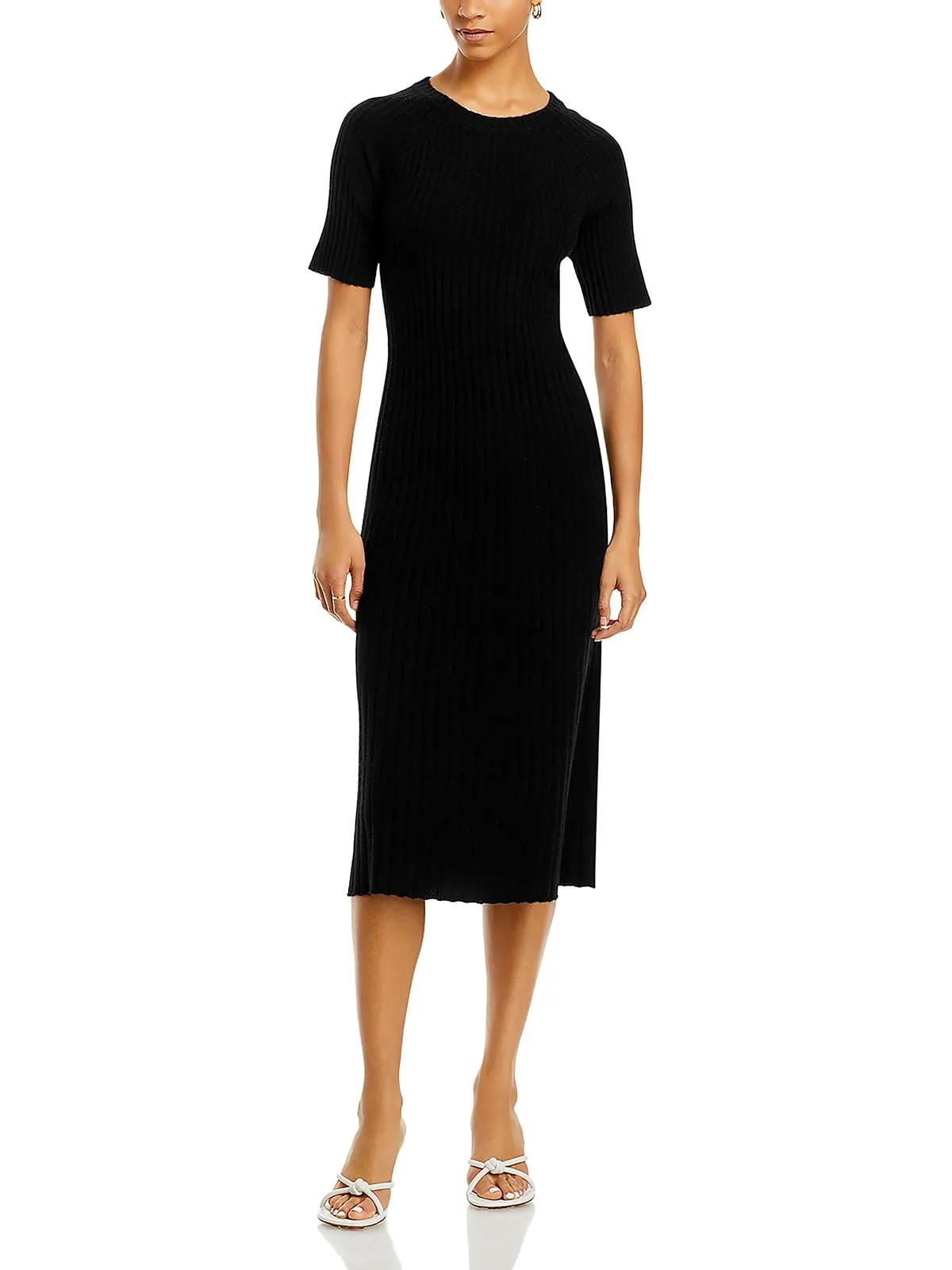 C by Bloomingdale's Cashmere Ribbed Midi Cashmere Dress Black sold by Leota