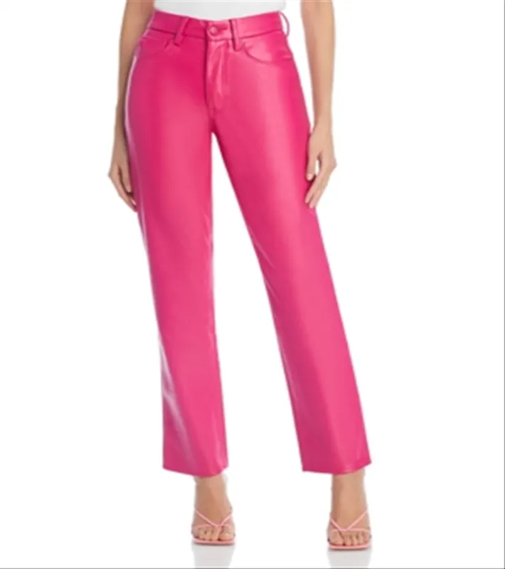 Good American Faux Leather Good Icon High Rise Straight Leg JeansPink Size 6 sold by Leota