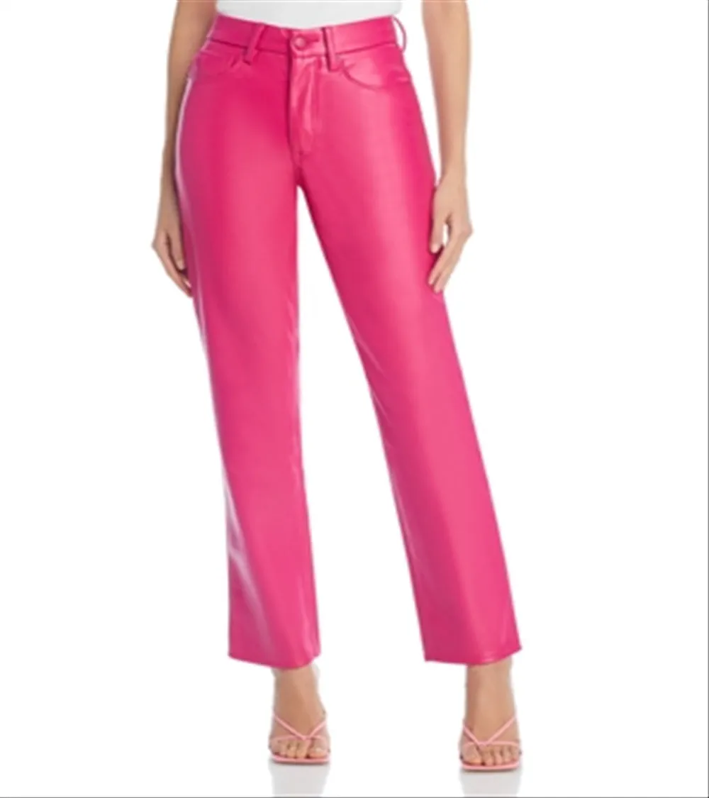 Good American Faux Leather Good Icon High Rise Straight Leg JeansPink Size 6 sold by Leota
