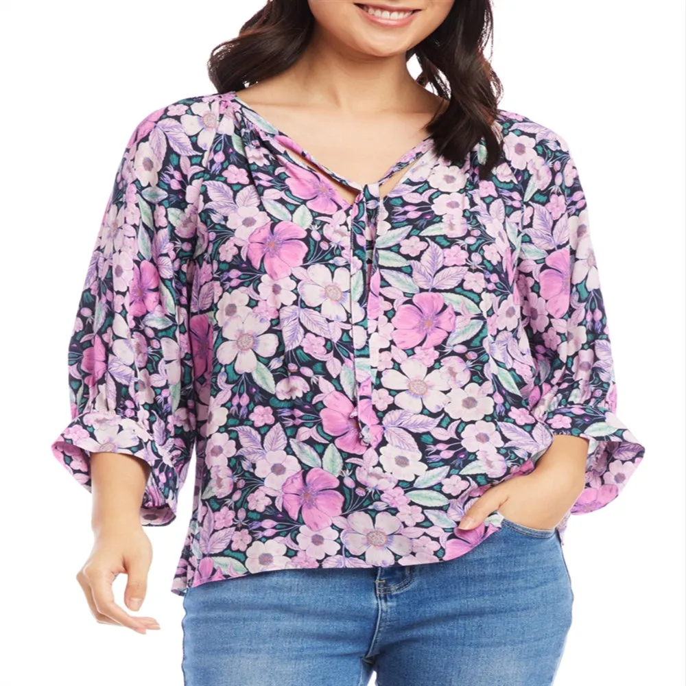 Karen Kane Floral Print Blouson Sleeve Top Gray Size XS sold by Leota product image thumbnail 4