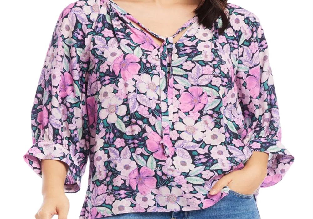 Karen Kane Floral Print Blouson Sleeve Top Gray Size XS sold by Leota product image thumbnail 5