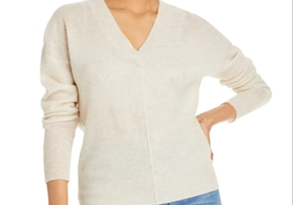Aqua Cashmere V-Neck Sweater Beige Size XS sold by Leota product image thumbnail 5