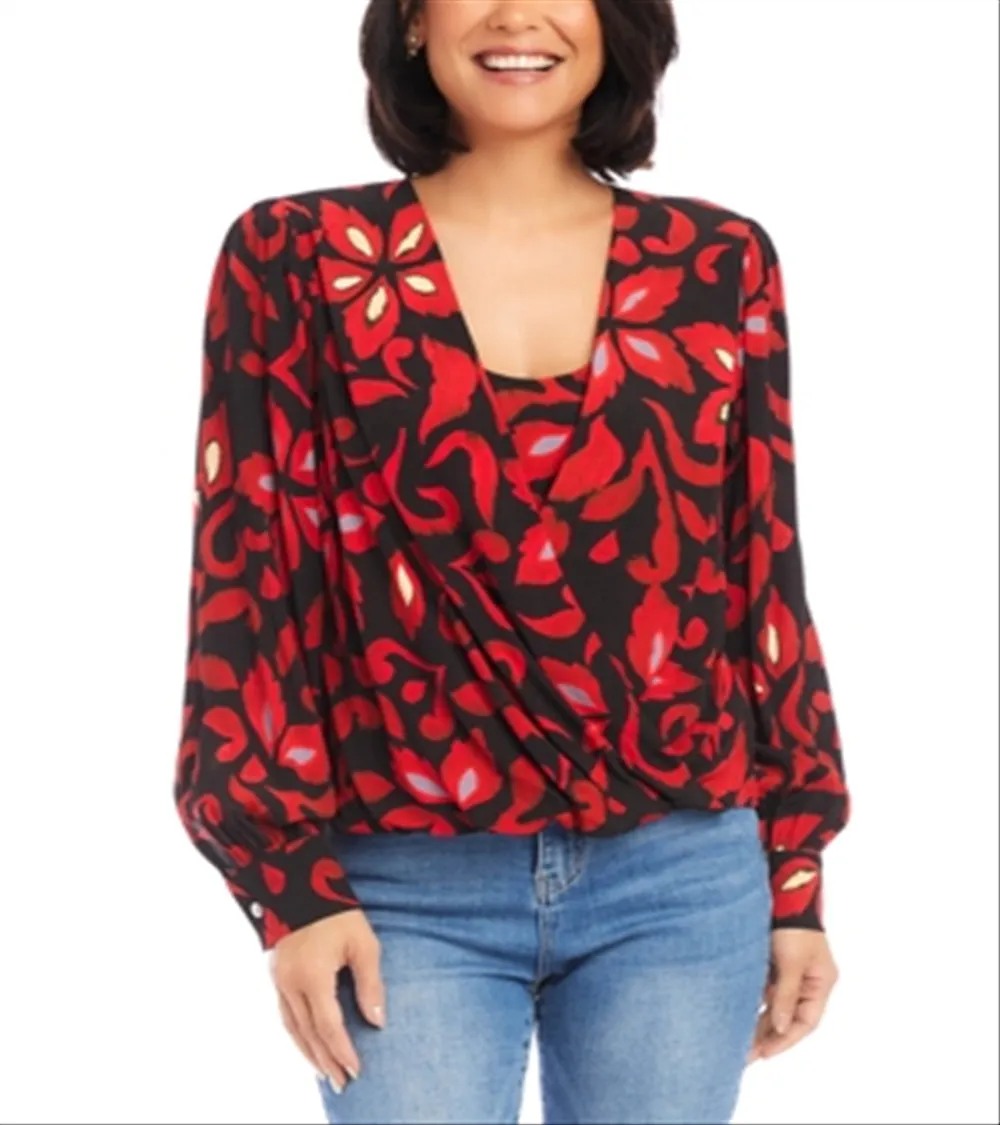 Karen Kane Printed Crossover Top Red sold by Leota product image thumbnail 4
