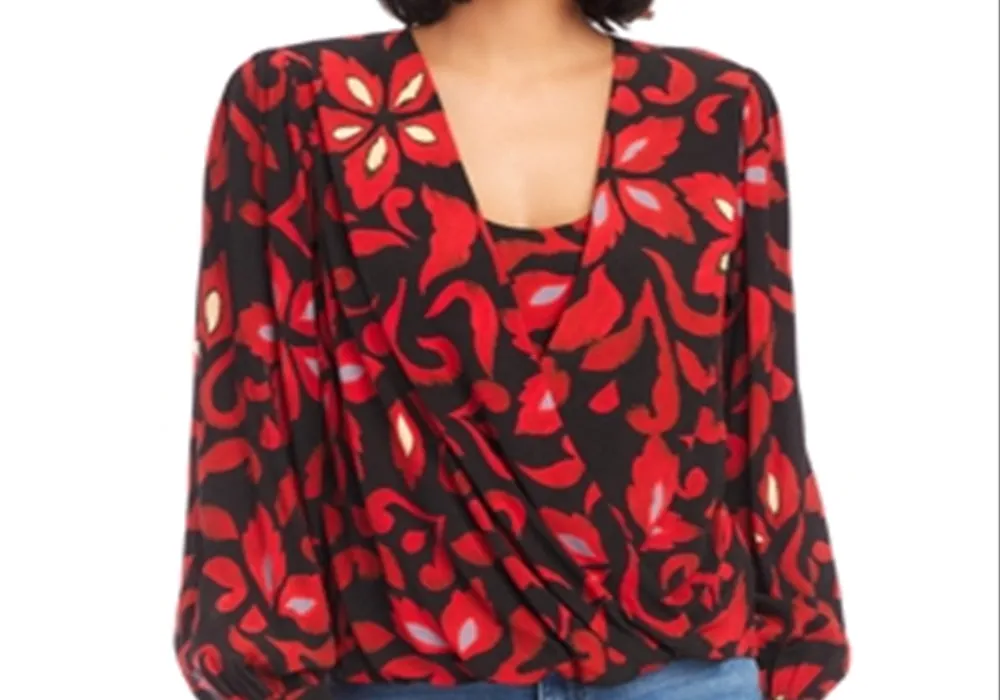 Karen Kane Printed Crossover Top Red sold by Leota product image thumbnail 5