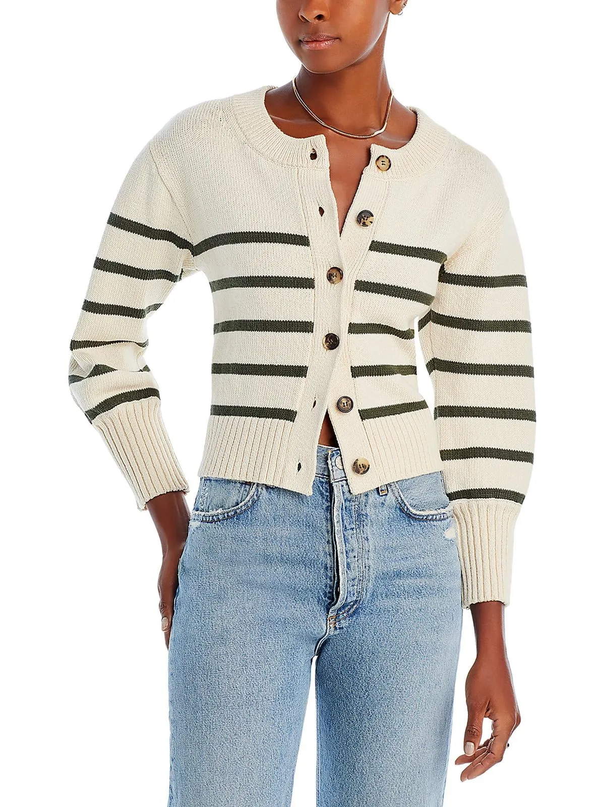 Veronica Beard Kylin Cotton Striped Cardigan White Size L sold by Leota