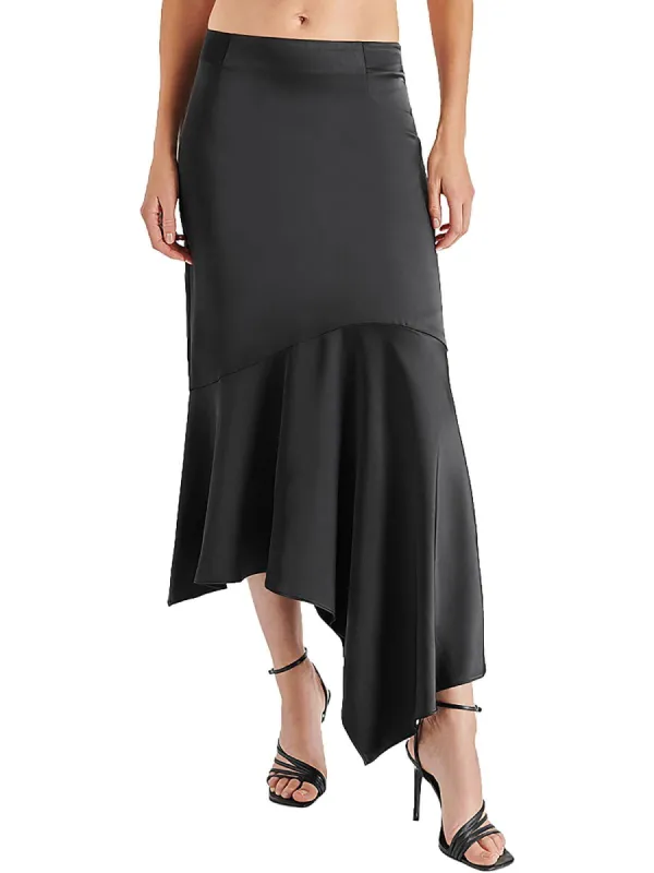 Steve Madden Lucille Satin Asymmetric Midi Skirt Black sold by Leota