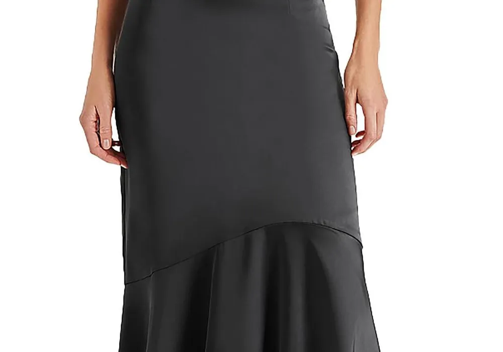 Steve Madden Lucille Satin Asymmetric Midi Skirt Black sold by Leota product image thumbnail 2