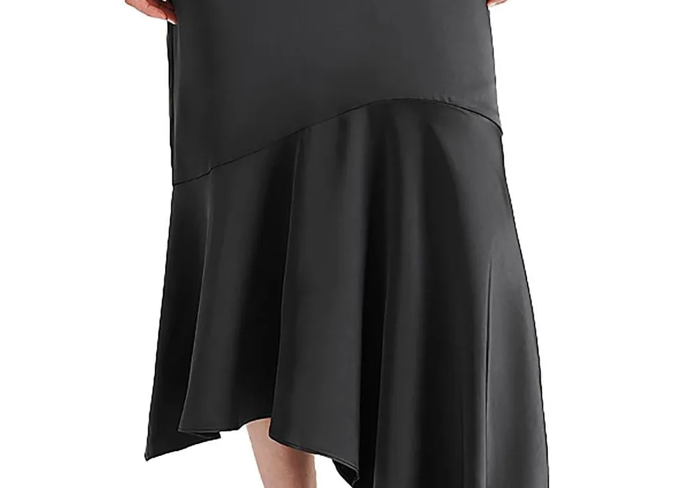 Steve Madden Lucille Satin Asymmetric Midi Skirt Black sold by Leota product image thumbnail 3