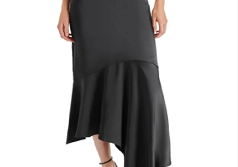 Steve Madden Lucille Satin Asymmetric Midi Skirt Black sold by Leota product image thumbnail 5