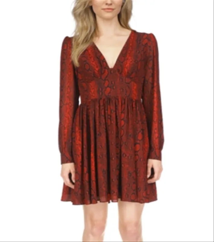 Michael Kors Snake Printed Long Sleeve Mini Dress Red sold by Leota