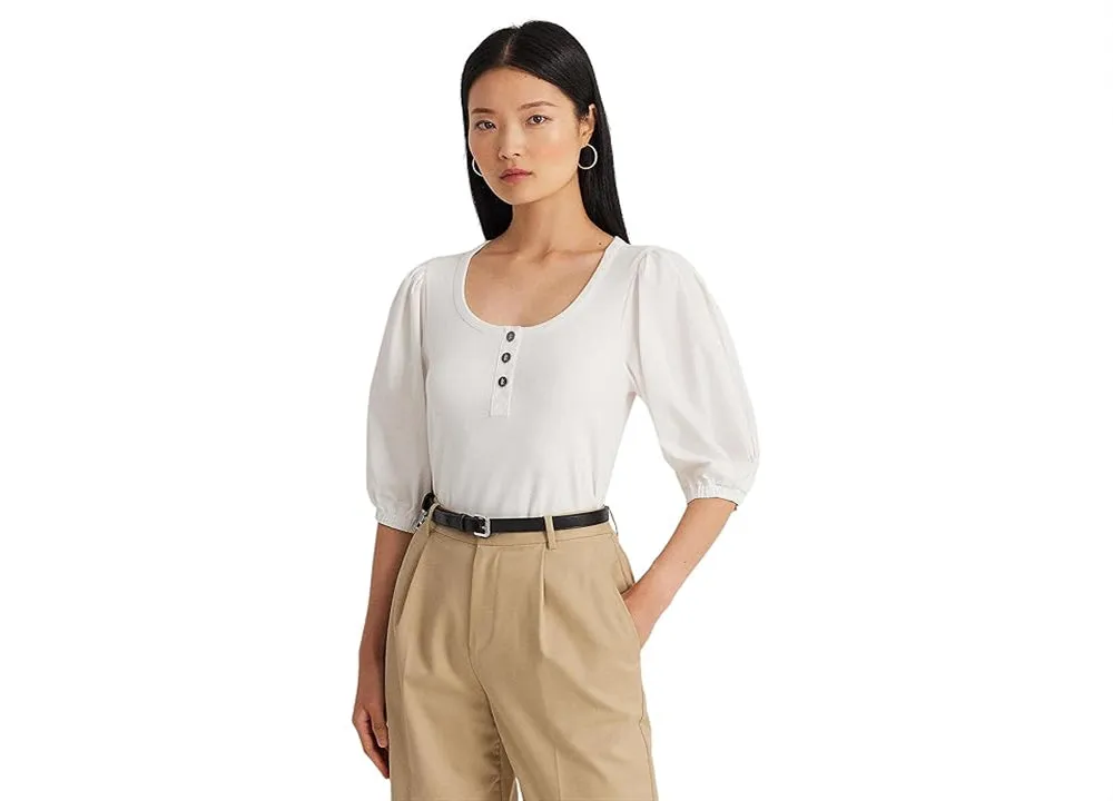 LAUREN Ralph Lauren Stretch Cotton Puff-Sleeve Henley Tee sold by Leota product image thumbnail 4