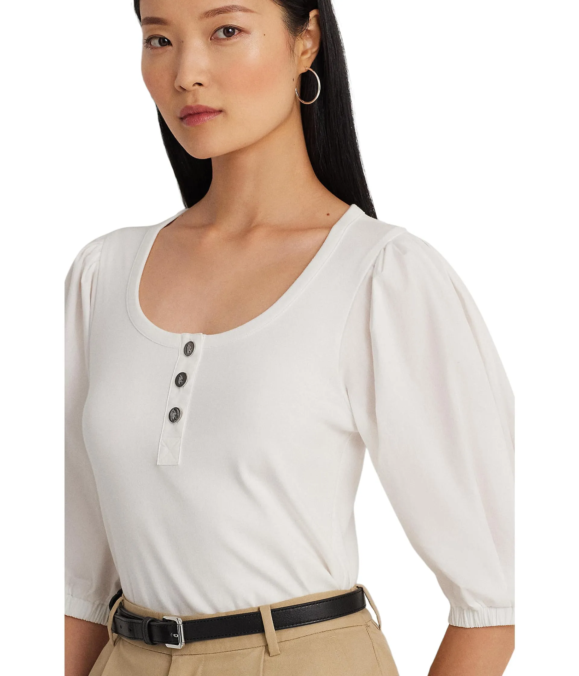 LAUREN Ralph Lauren Stretch Cotton Puff-Sleeve Henley Tee sold by Leota product image thumbnail 3