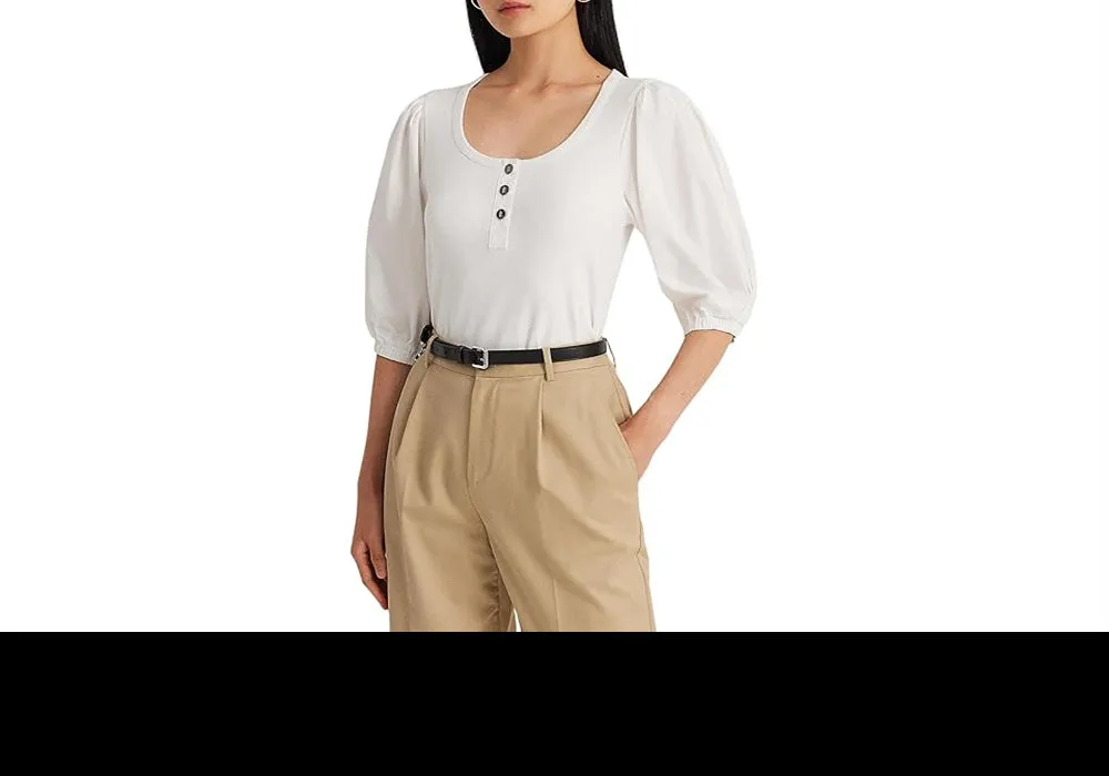 LAUREN Ralph Lauren Stretch Cotton Puff-Sleeve Henley Tee sold by Leota product image thumbnail 5