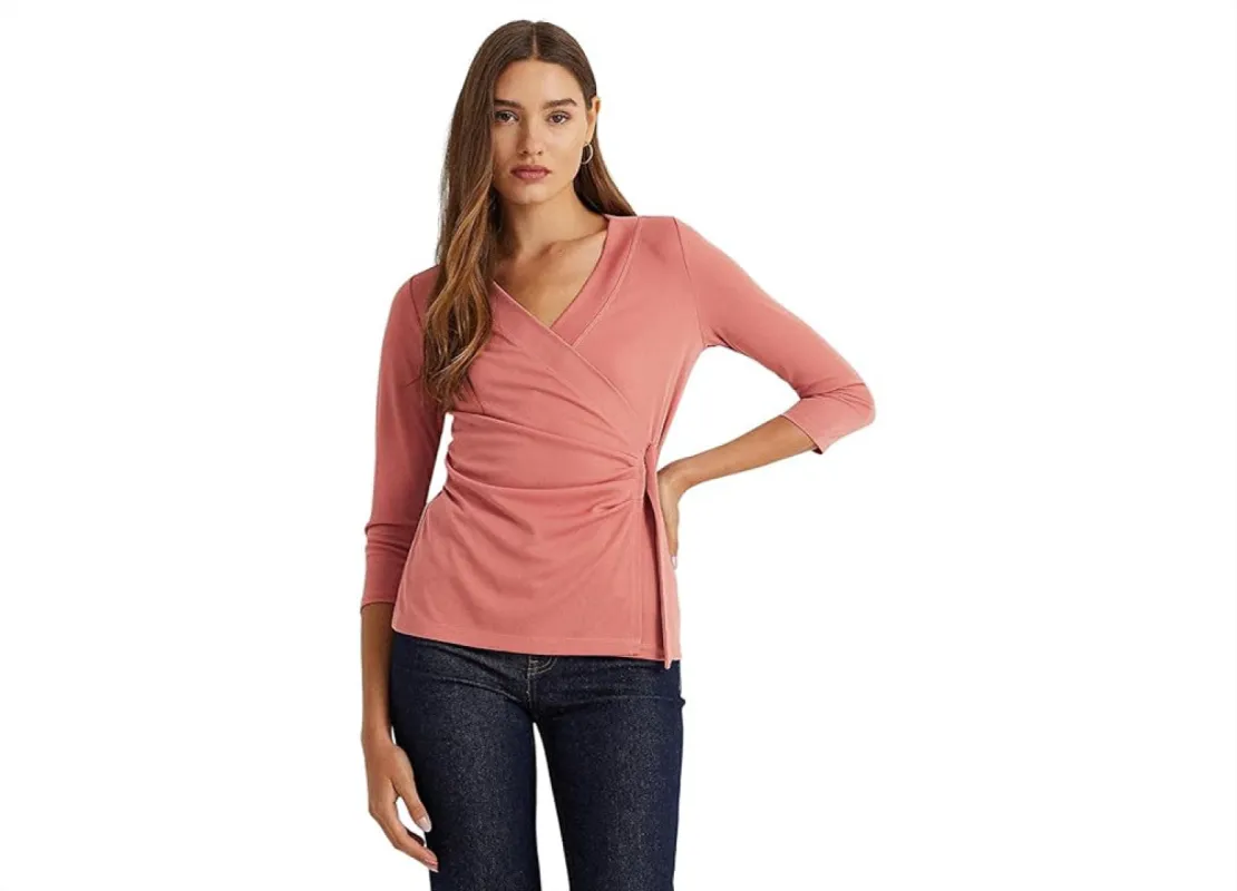 LAUREN Ralph Lauren Stretch Jersey Surplice Top Pink sold by Leota