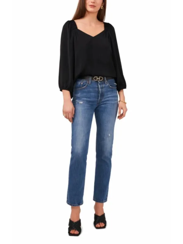 Vince Camuto Women's Ruffled V-Neck Top Black Size S sold by Leota