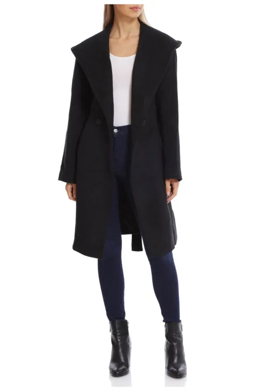 Avec Les Filles Hooded Wrap Coat in Black , Size X-Large Black sold by Leota