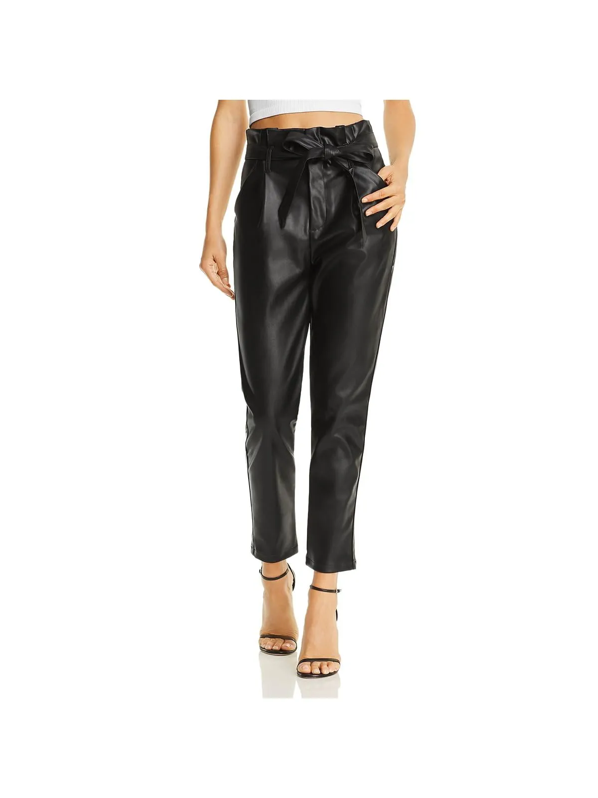 Lucy Paris Women's Faux Leather Paperbag-Waist Casual Pants sold by Leota