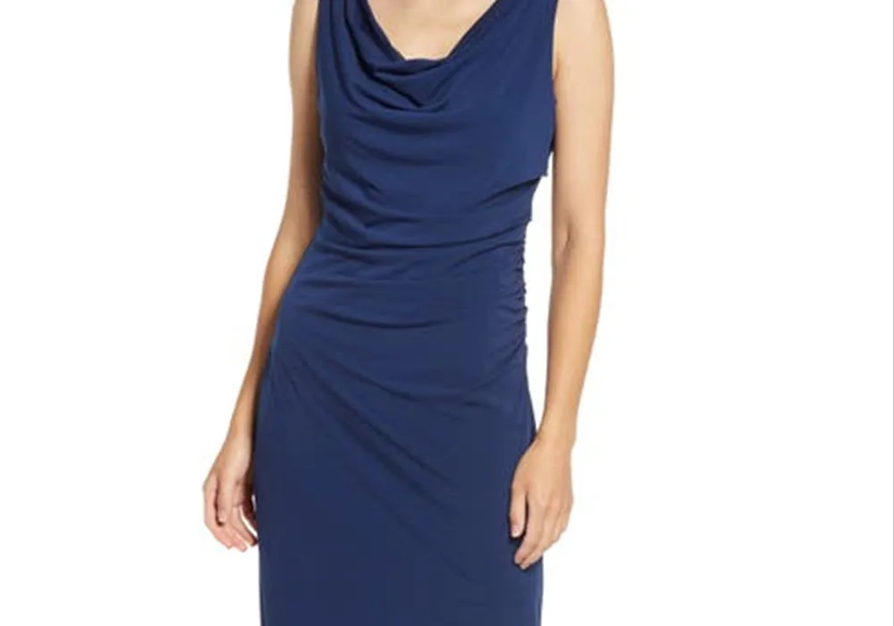 Sam Edelman Drapey Slim Asymmetric Jersey Dress Navy Size M sold by Leota product image thumbnail 2