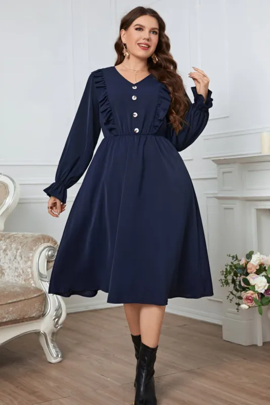 L.NY Plus Size V-Neck Buttoned Flounce Sleeve Dress sold by Leota