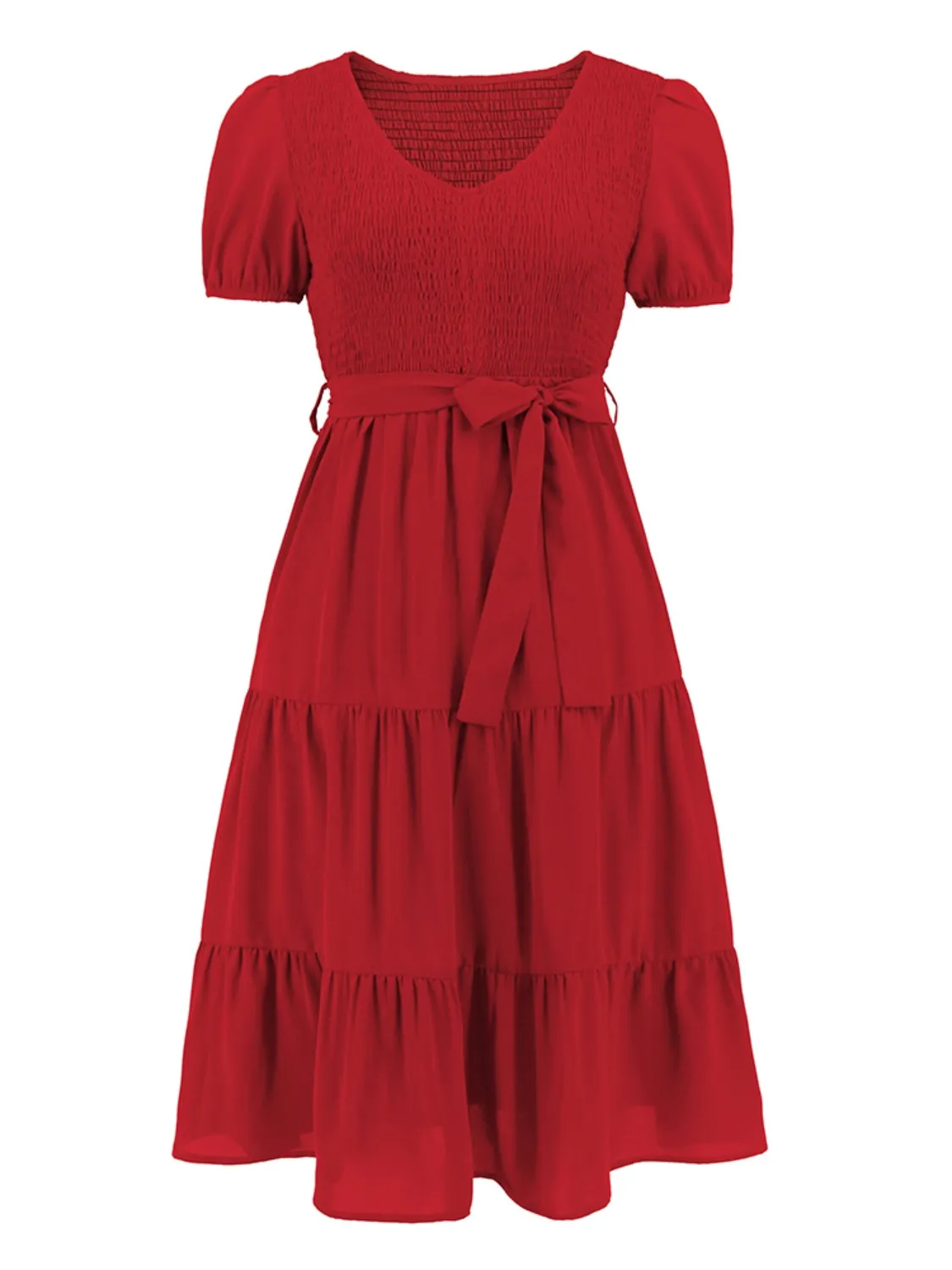 L.NY Smocked Tie Front Short Sleeve Tiered Dress sold by Leota product image thumbnail 5