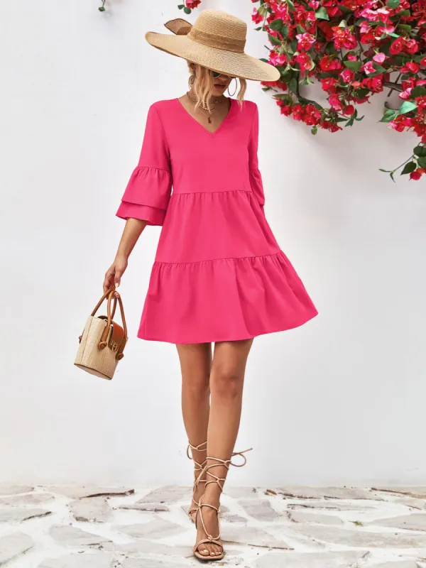 L.NY V-Neck Flare Sleeve Mini Dress sold by Leota