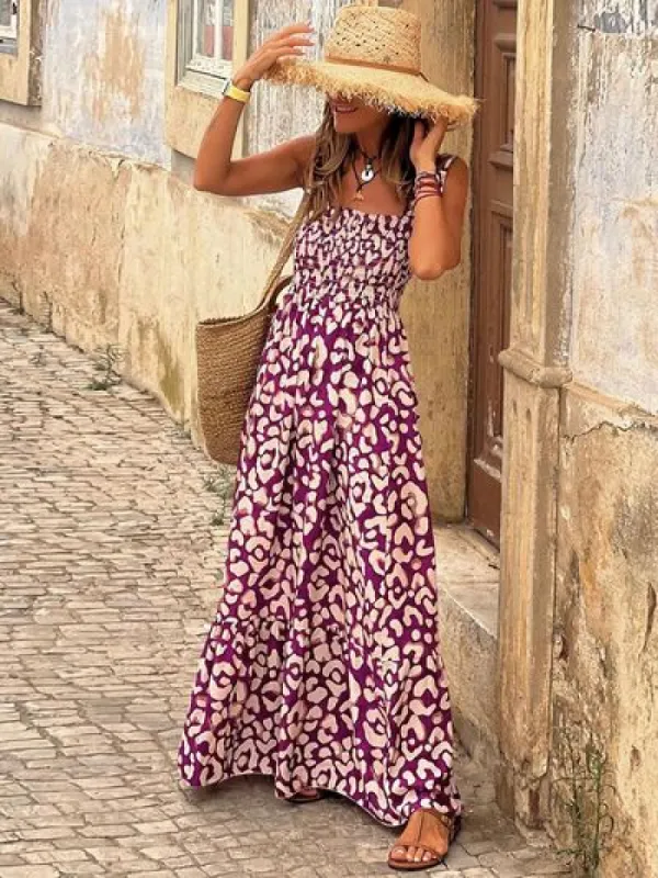 L.NY Smocked Printed Square Neck Sleeveless Dress sold by Leota