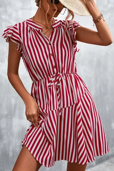 L.NY Ruffled Striped Cap Sleeve Mini Dress sold by Leota